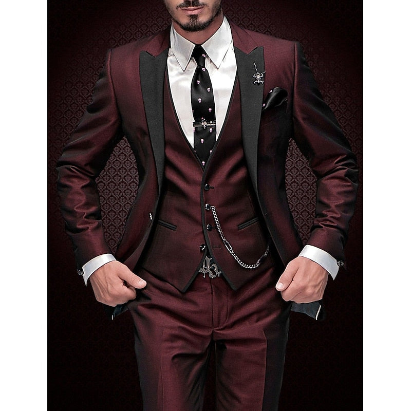 Men's Three-Piece Suit Set - Blazer, Vest & Trousers