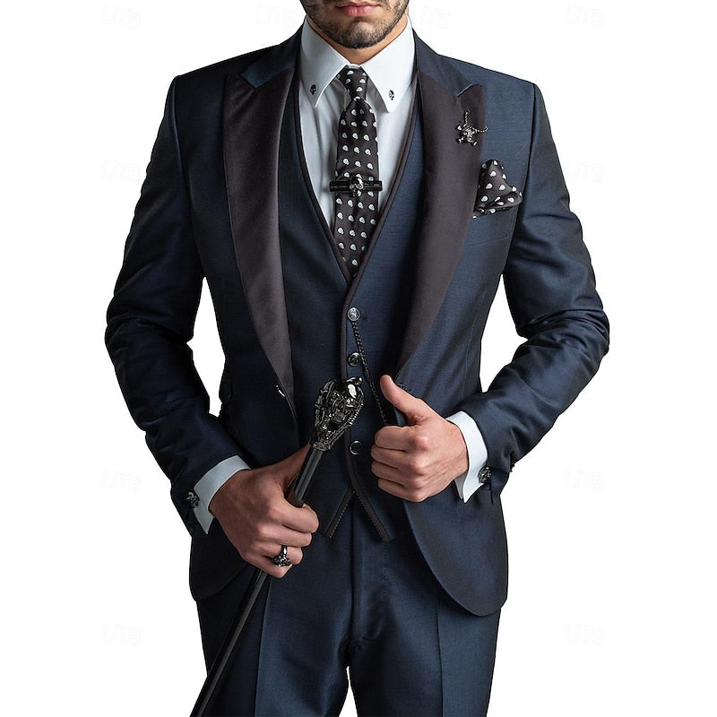 Men's Three-Piece Suit Set - Blazer, Vest & Trousers