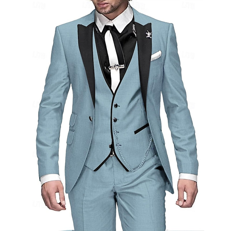 Men's Three-Piece Suit Set - Blazer, Vest & Trousers