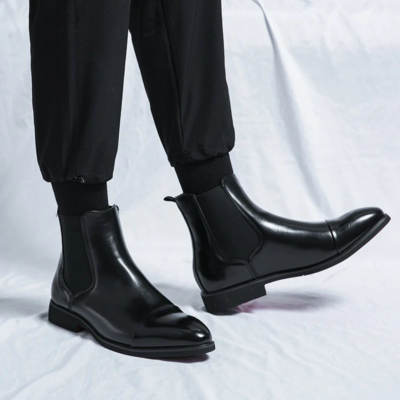 Men's Chelsea Leather Boots - Slip-On Cap Toe