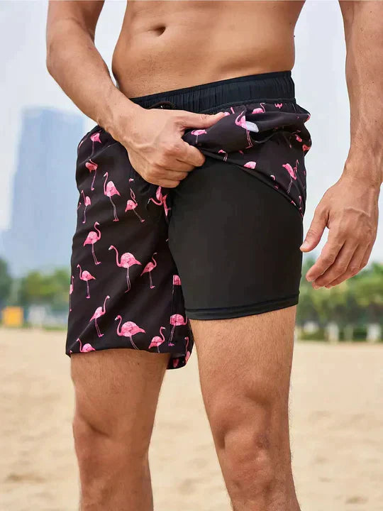Men's Quick-Dry Swim Shorts with Inner Compression Liner
