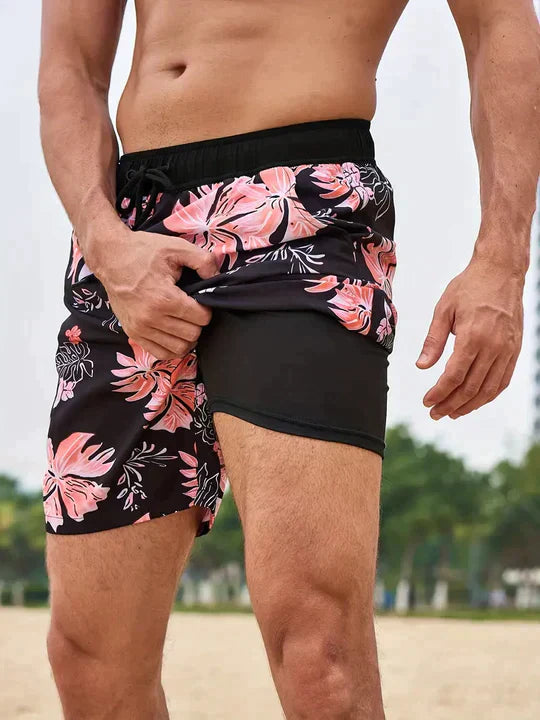 Men's Quick-Dry Swim Shorts with Inner Compression Liner