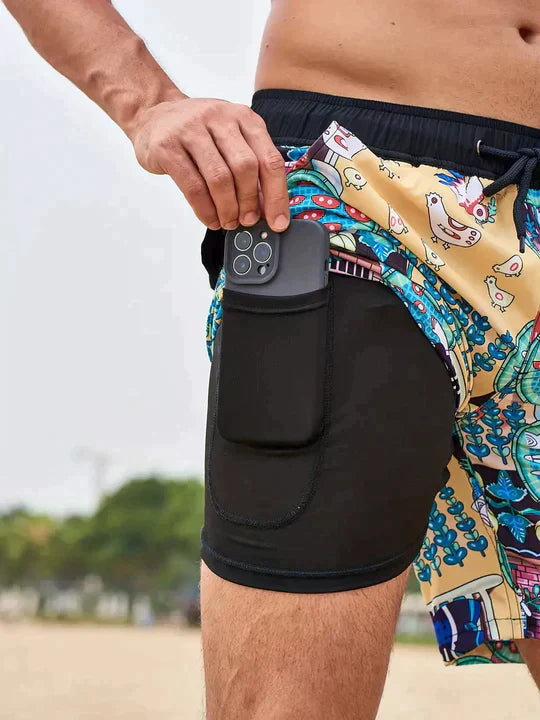 Men's Quick-Dry Swim Shorts with Inner Compression Liner