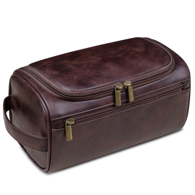 Leather Toiletry Bag with Waterproof Lining & YKK Zippers