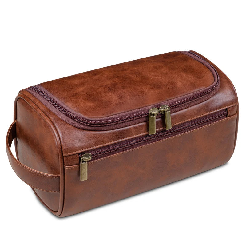 Leather Toiletry Bag with Waterproof Lining & YKK Zippers