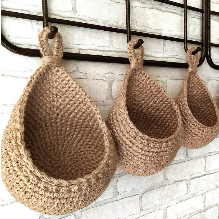 Handwoven Jute Hanging Wall Storage Baskets