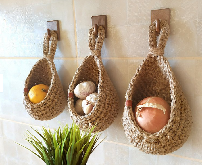 Handwoven Jute Hanging Wall Storage Baskets
