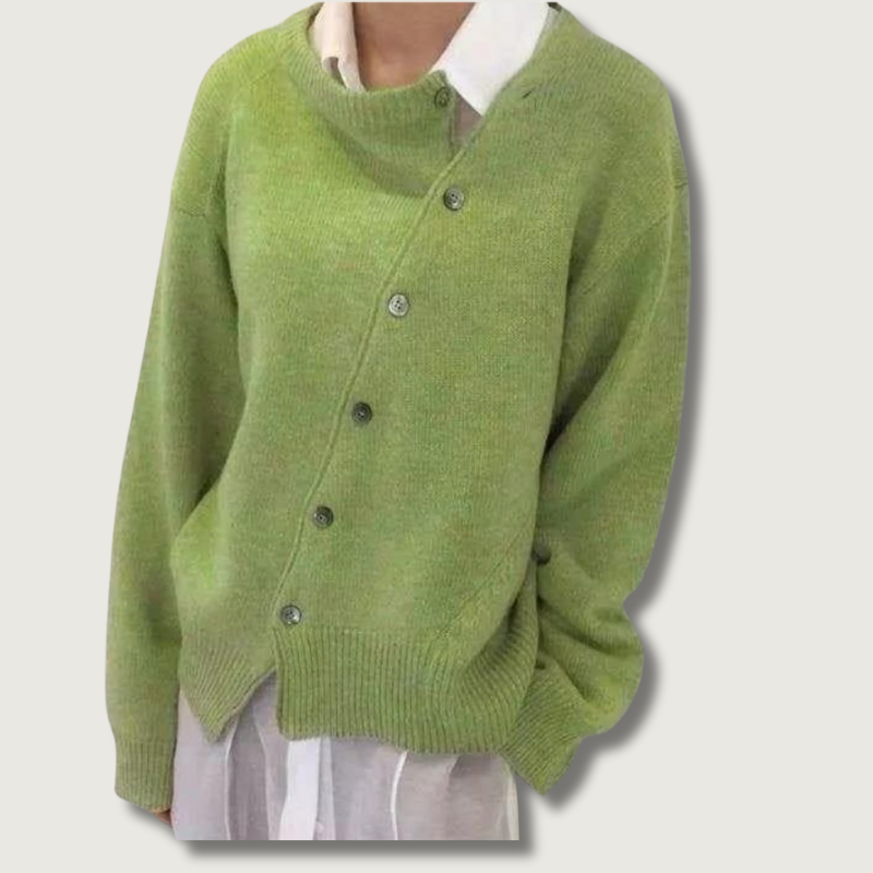 Cashmere Knit Cardigan with Asymmetric Button Detail