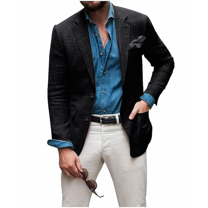 Men's Linen Summer Blazer - Lightweight Two-Button Jacket