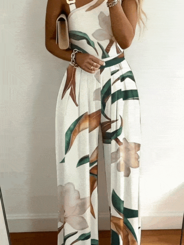 Botanical Print Wide Leg Jumpsuit for Effortless Elegance