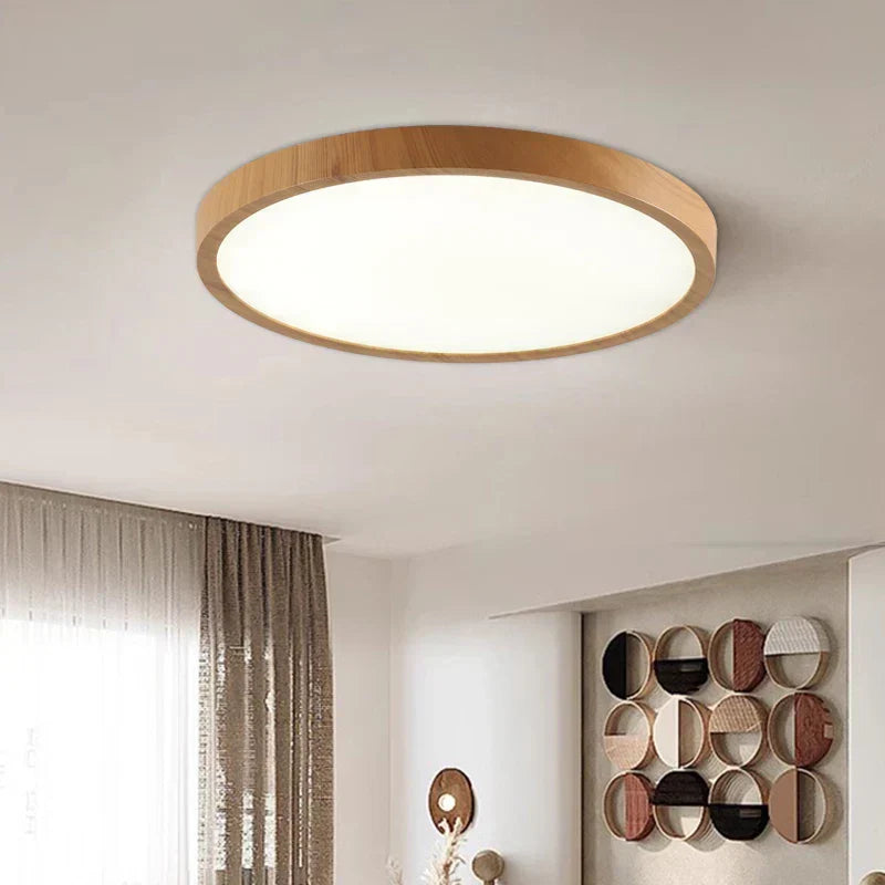 Ultra-Thin Walnut Circular Ceiling Light