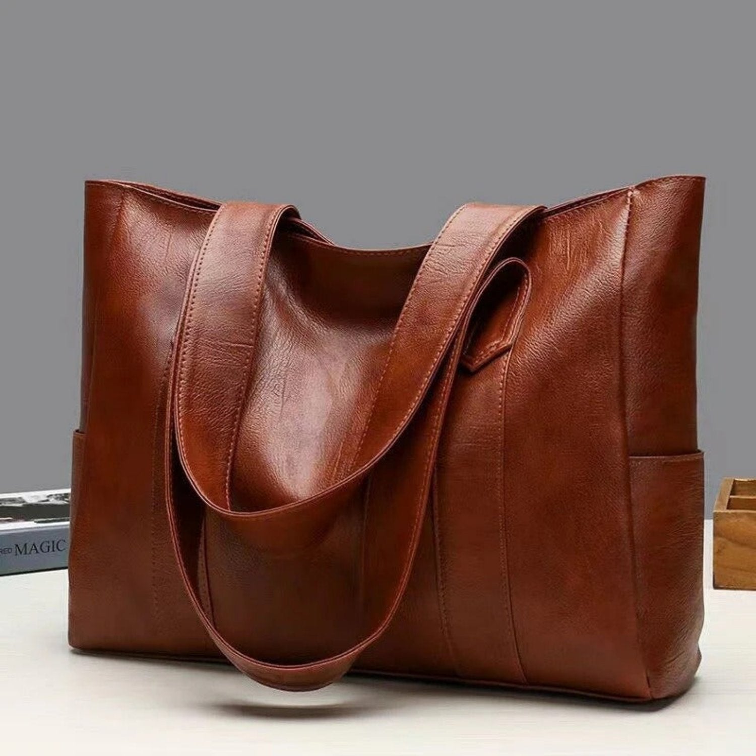 Women's Leather Tote Bag with Spacious Side Pockets
